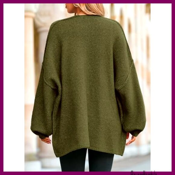 Oversized Chunky Knit Cardigan Long Lantern Sleeve Open Front Sweater Coat - Picture 5 of 5